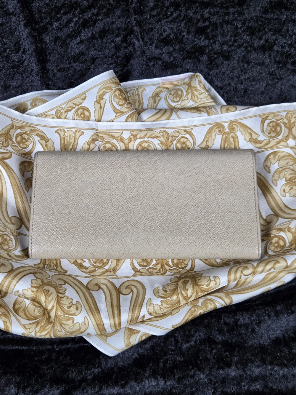 Salvatore Ferragamo Beige Leather Chain Clutch with Gold Hardware
